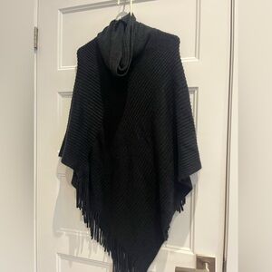 Guess Black Knit Poncho with Fringe